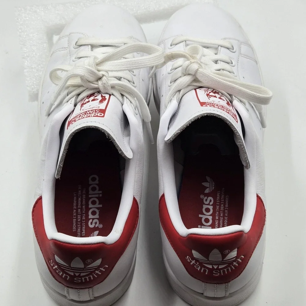 Adidas Stan Smith Shoes Mens Size 8.5 White Red Leather Low Top Sneakers EF4334